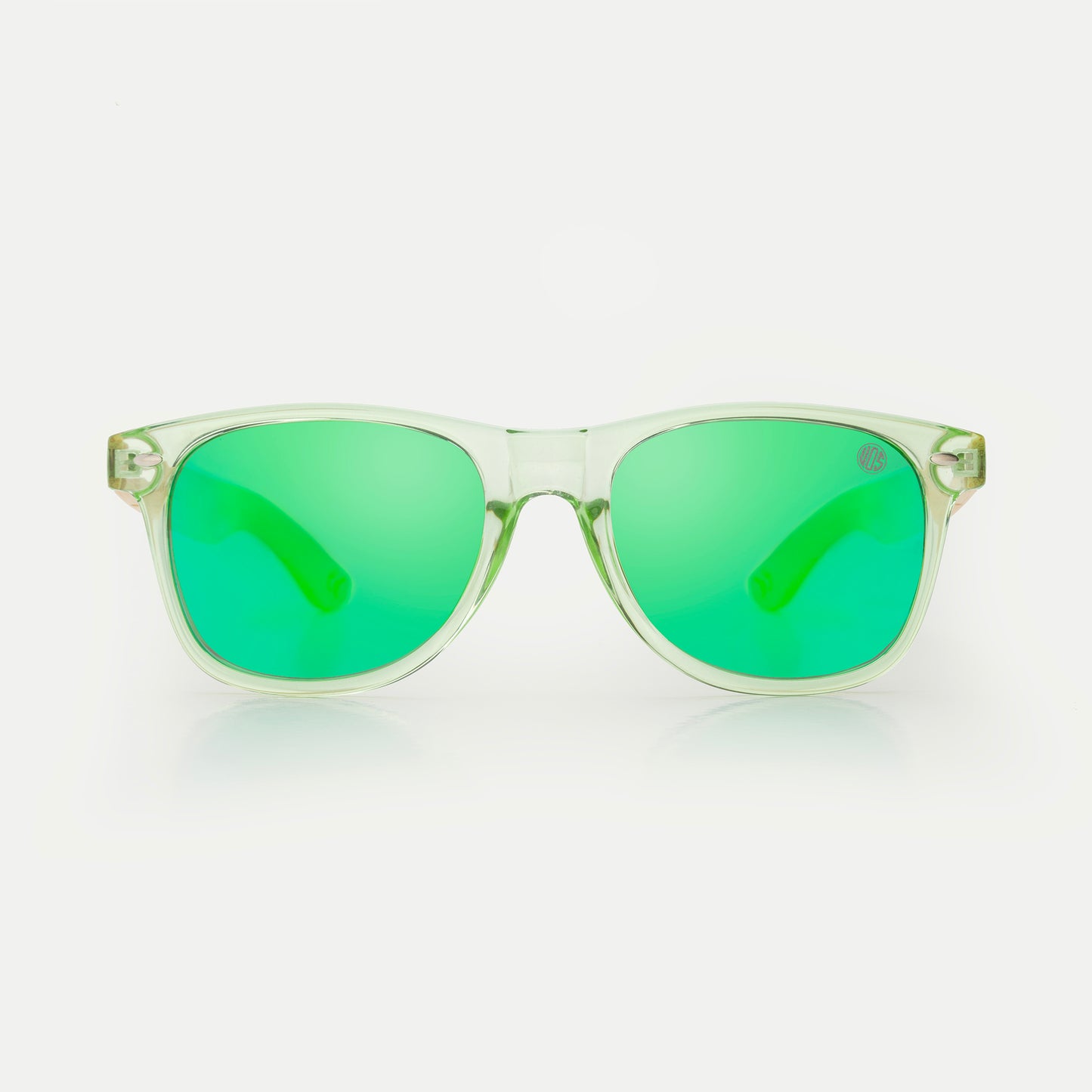 Clear framed sunglasses with green colour