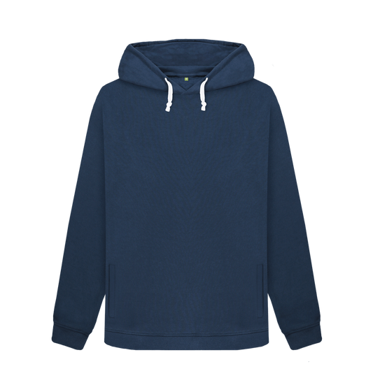 Navy Blue Printed Hooded Sweater with casual print on the rear