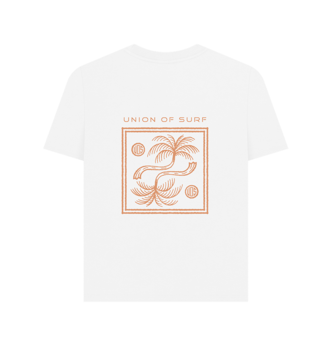 Women’s graphic tee with palm vibes design made from organic cotton