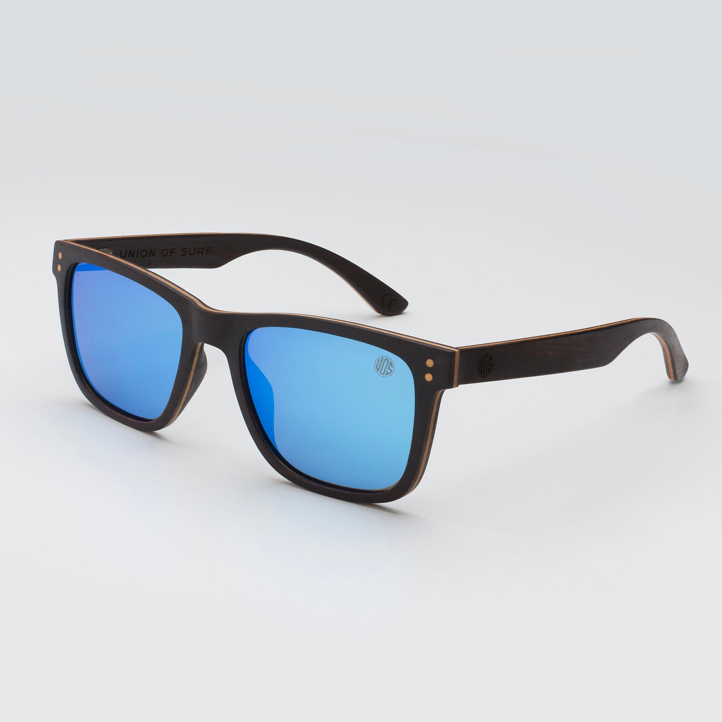 mens wooden sunglasses with blue lens