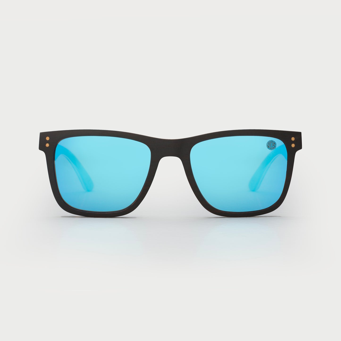 Wood framed sunglasses with blue polarised lens
