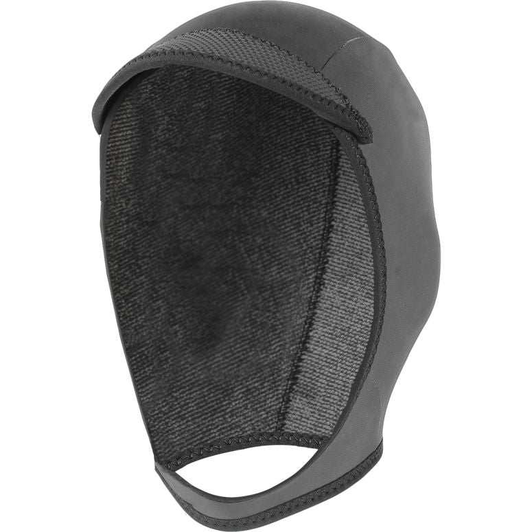Vissla 7 Seas 3mm wetsuit hood in black neoprene with smooth outer texture, thermal liner, and snug fit design for cold water use.