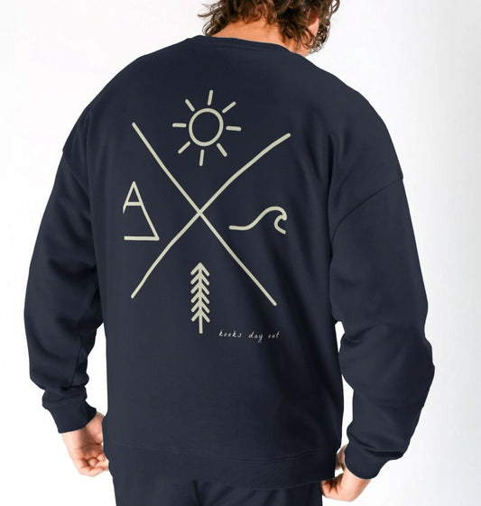 Mens relaxed fit sweater with surf print on the rear.