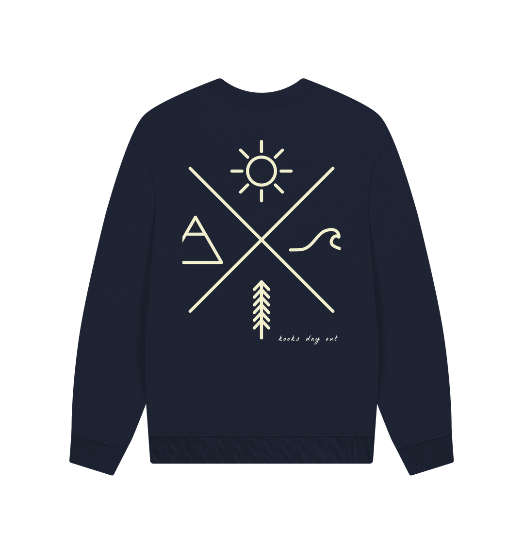 Men’s coastal sweater in navy organic cotton with relaxed fit and ribbed cuffs