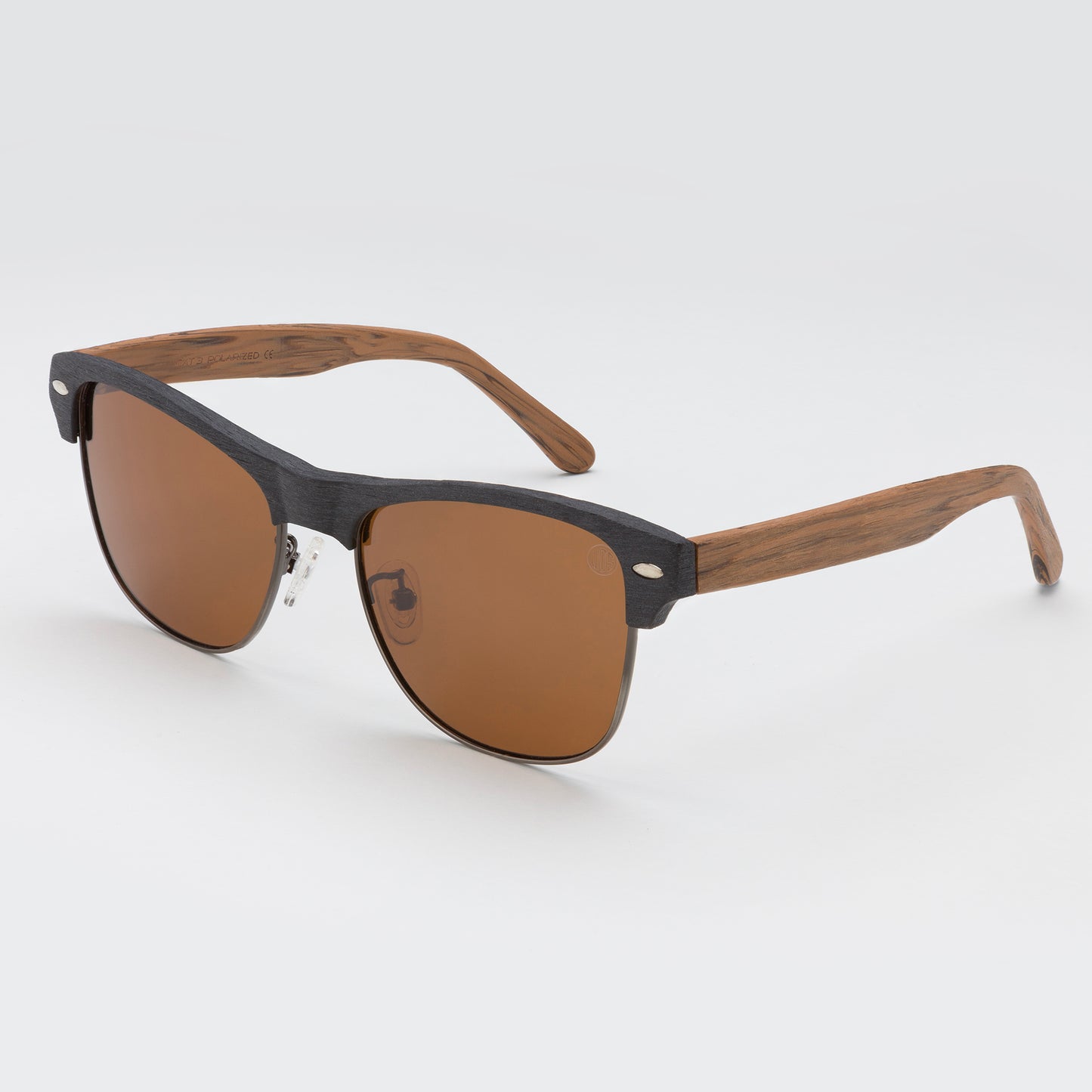 Sunglasses with wooden arms on a white background