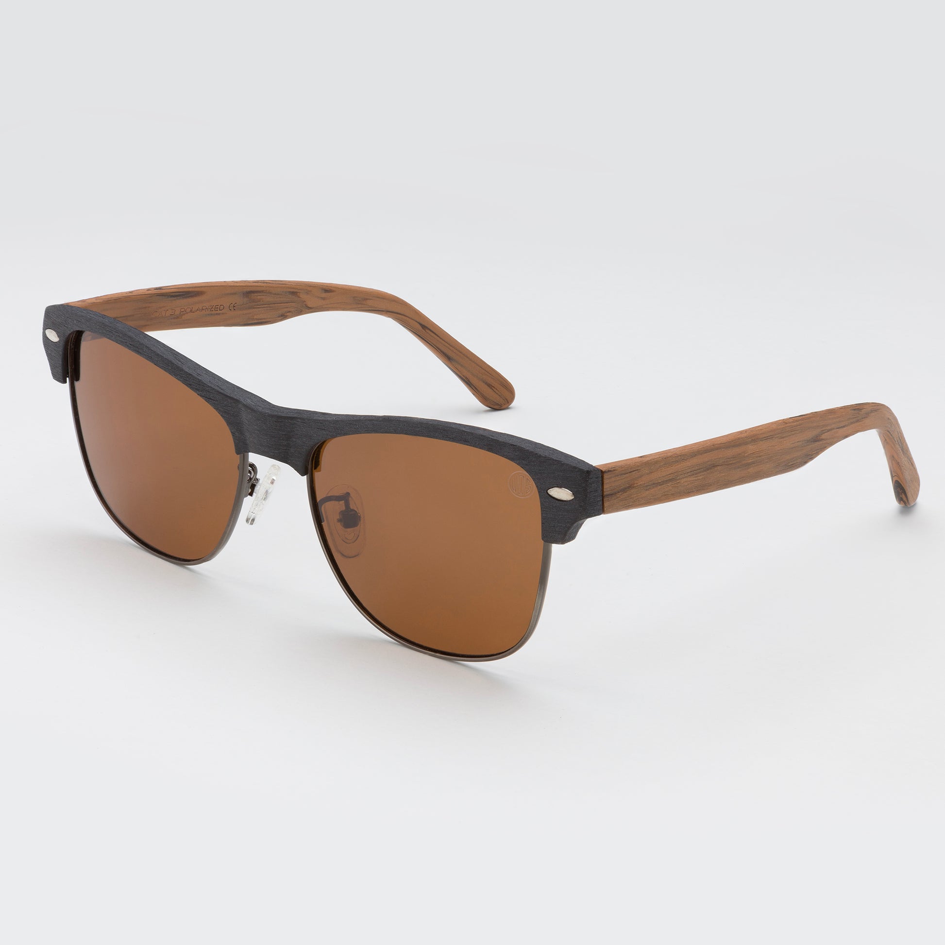 Sunglasses with wooden arms on a white background