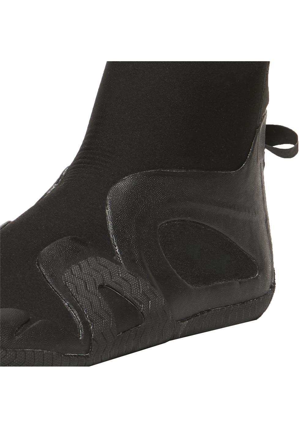 Vissla 7 Seas black 3mm neoprene wetsuit bootie with split toe, textured sole, and reinforced heel patch