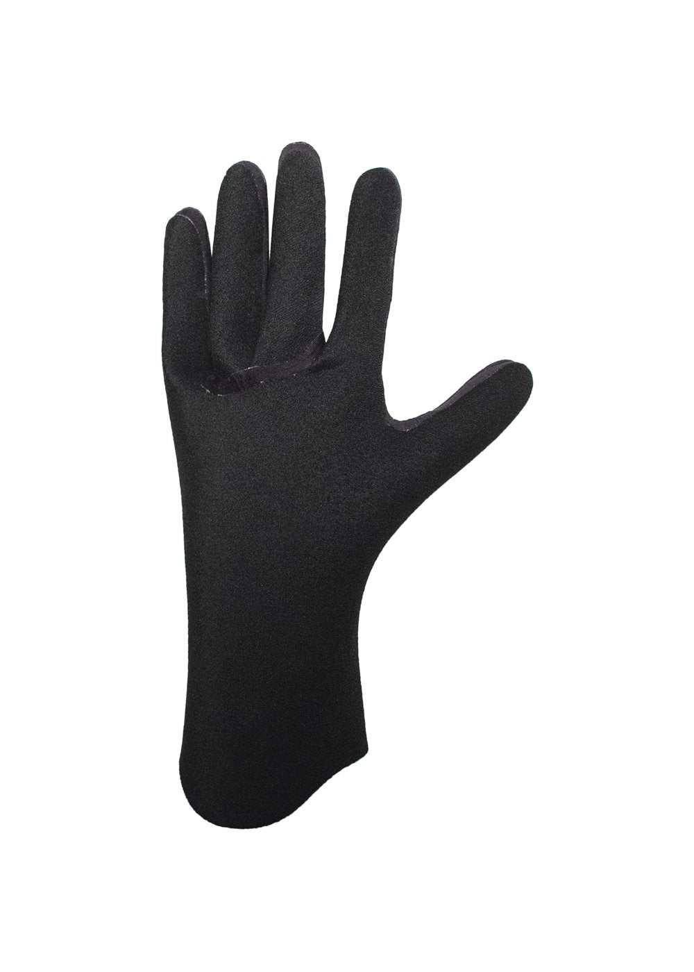 Black neoprene glove with smooth texture and extended cuff designed for water activities, the Vissla High Seas 1.5mm wetsuit Glove.