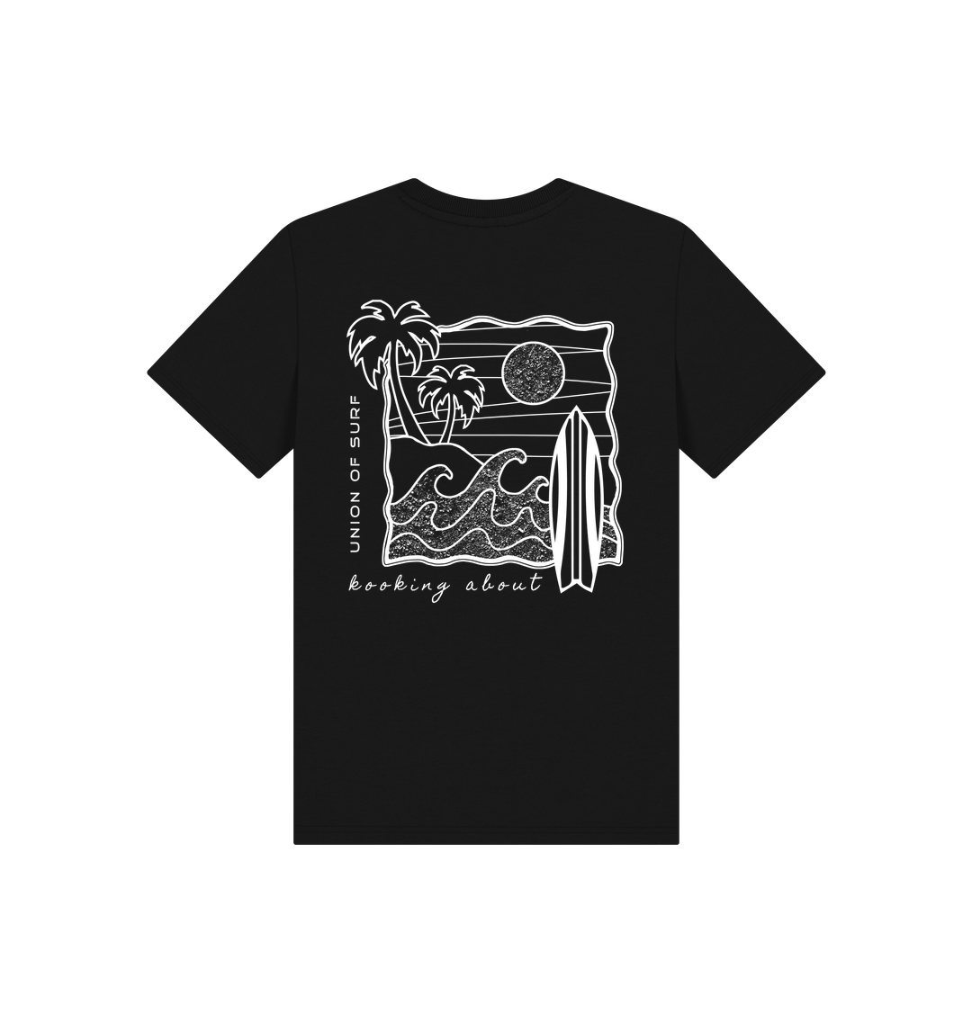 Kids surf graphic organic cotton t-shirt for kids with coastal vibe design