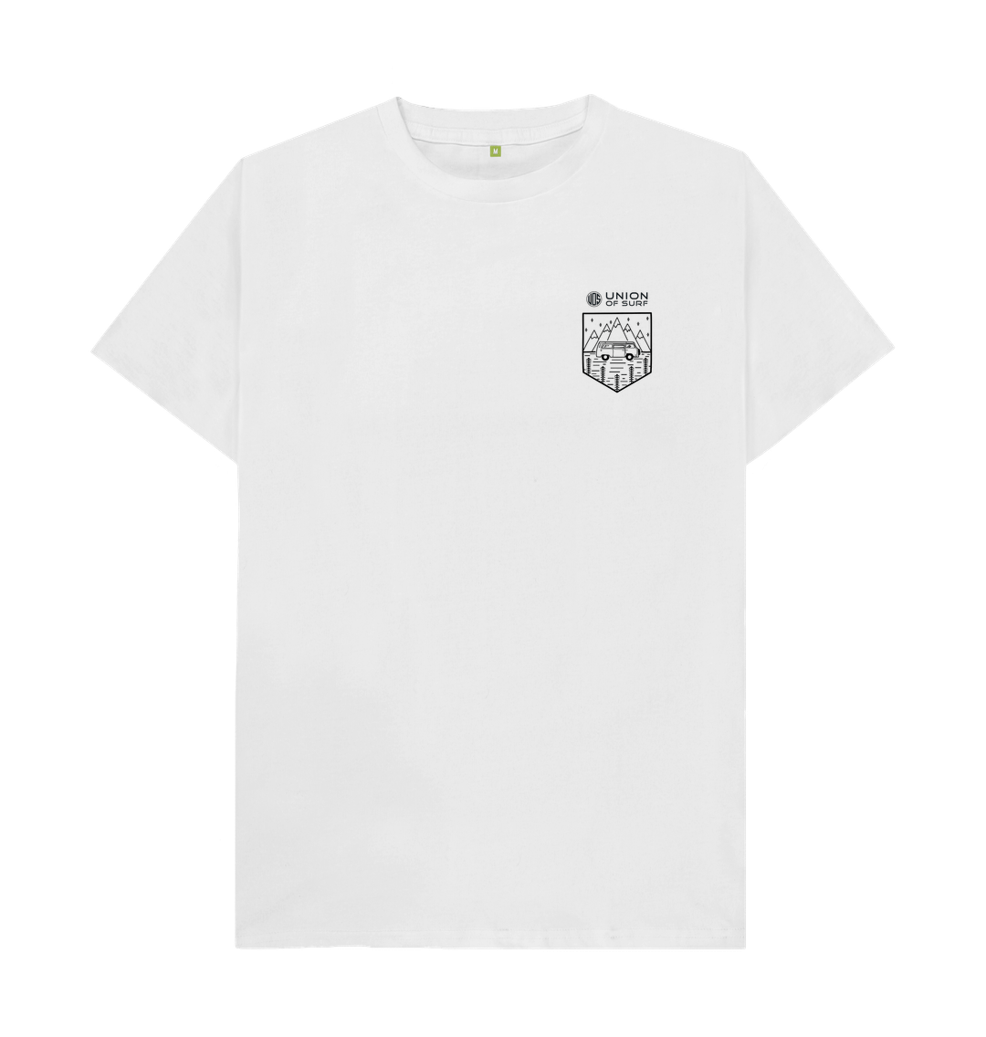 Men’s organic cotton everyday outdoor t-shirt with camper badge design