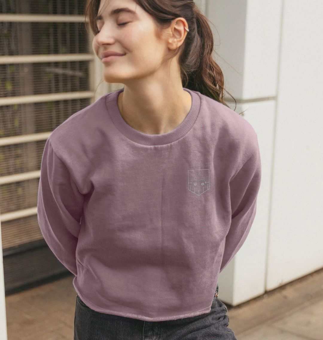 Womens soft touch organic cotton jumper in coastal-inspired soft hues with relaxed fit and raw hem finish