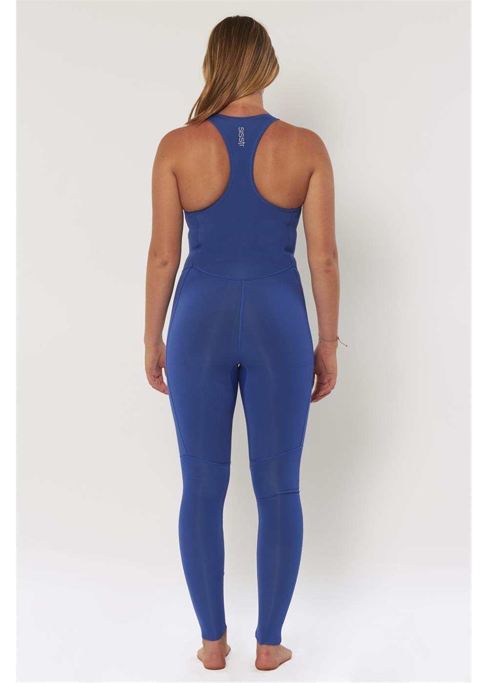 Sisstr 7 Seas sleeveless long jane wetsuit in blue neoprene with racer back and flatlock stitching detailing