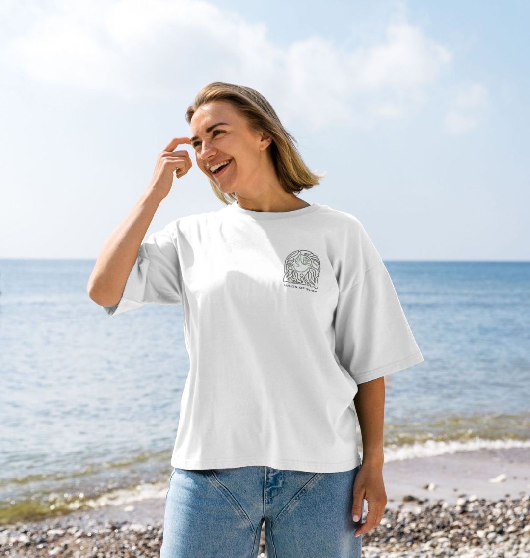 loose fit women’s white printed shirt by union of surf