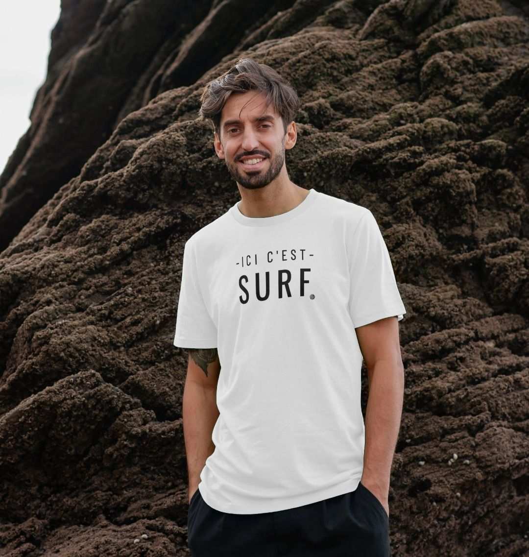 Mens graphic tee made from organic cotton with surf-inspired design