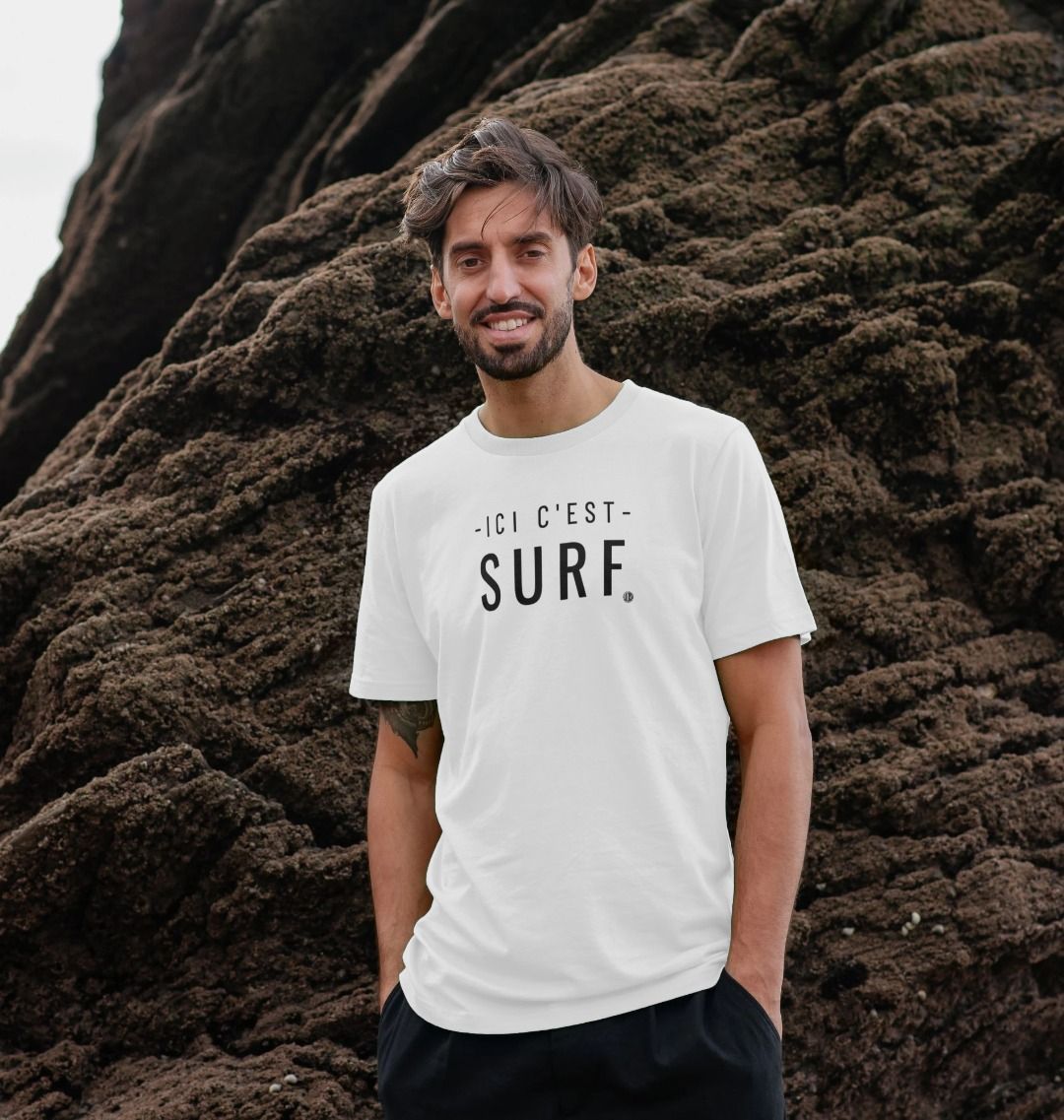 Mens graphic tee made from organic cotton with surf-inspired design