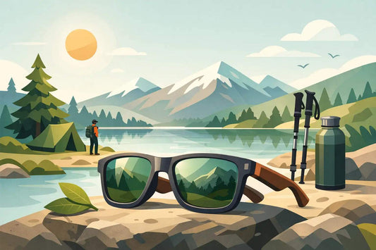 Durable sustainable eyewear with polarized lenses for outdoor activities like beach, cycling, and travel