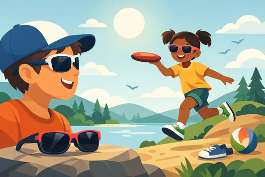 Active child wearing durable youth sunglasses for outdoor play in bright sunlight