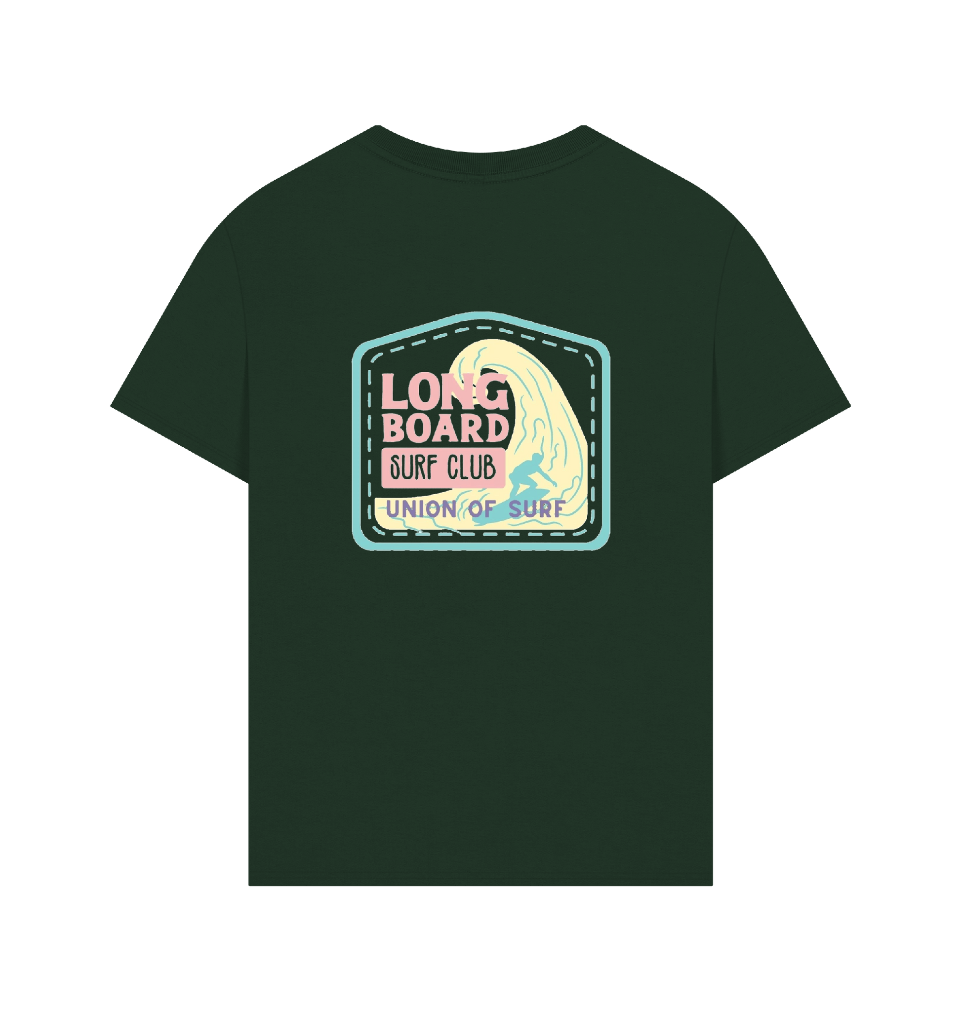 Union Long Board Surf Club men's oversized organic cotton t-shirt with size guide and sustainable fabric details