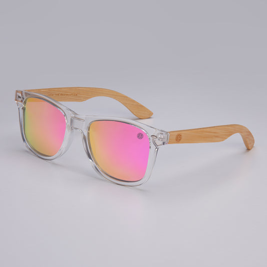 Eco Friendly Sunglasses. Pink Polarised Lens