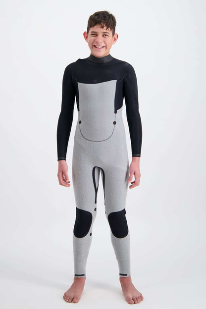 Youth 3/2 chest zip steamer wetsuit with woolly thermal lining for kids in cold water activities