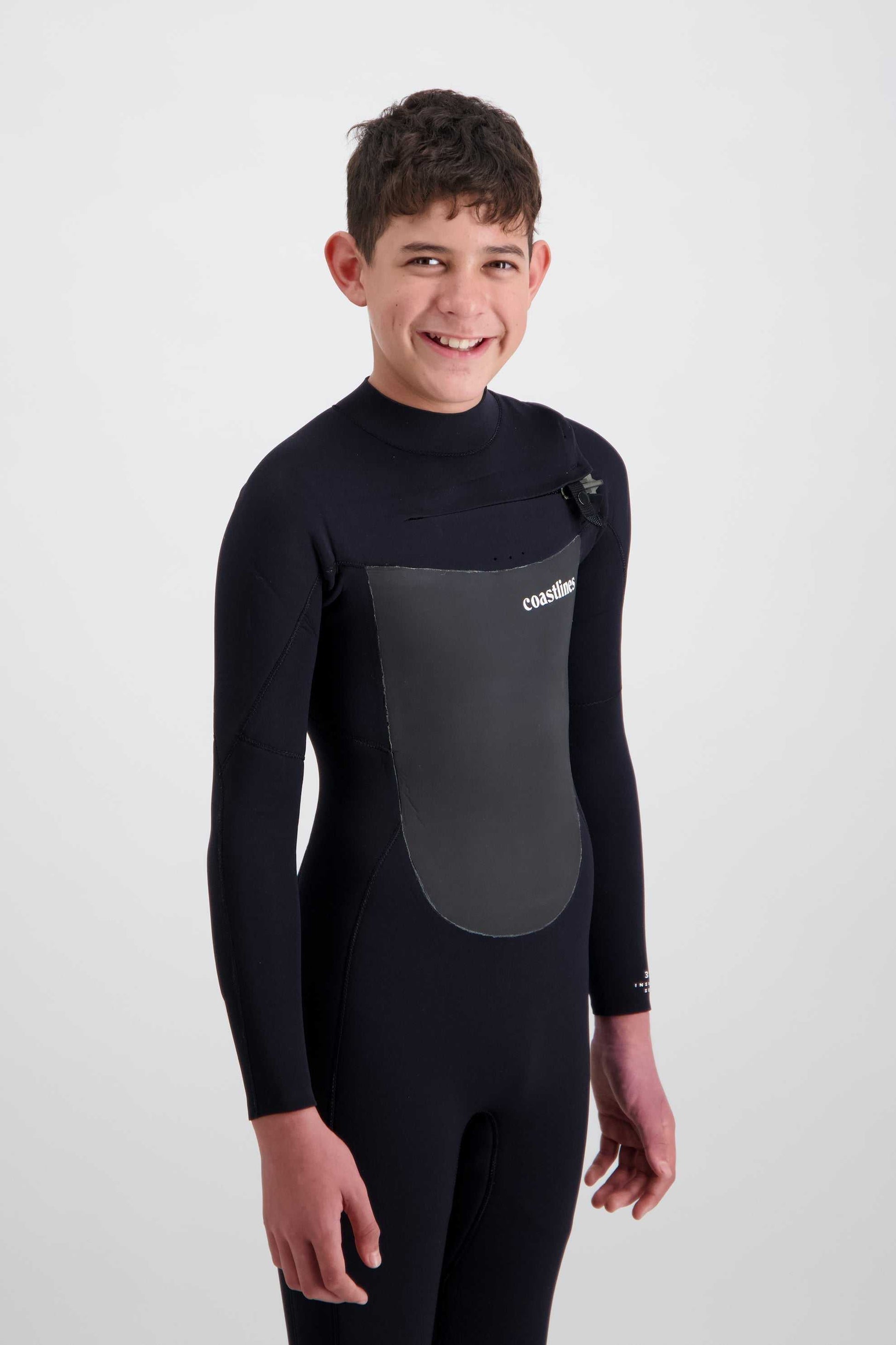 Youth 3/2 Chest Zip Steamer wetsuit for kids with warm woolly thermal lining and durable sealed seams