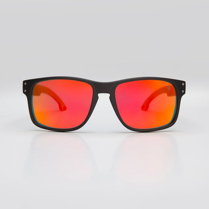 Black frame sunglasses. Red Polarised Lens. Oakley Holbrook 