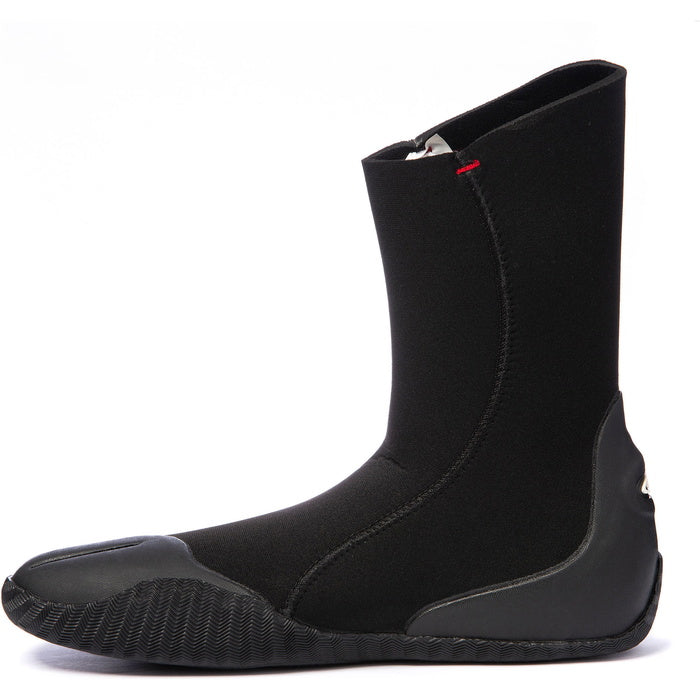 Black neoprene O'Neill Epic 5mm Boots with round toe, flexible FluidFoam material, and durable textured outsole for water sports.
