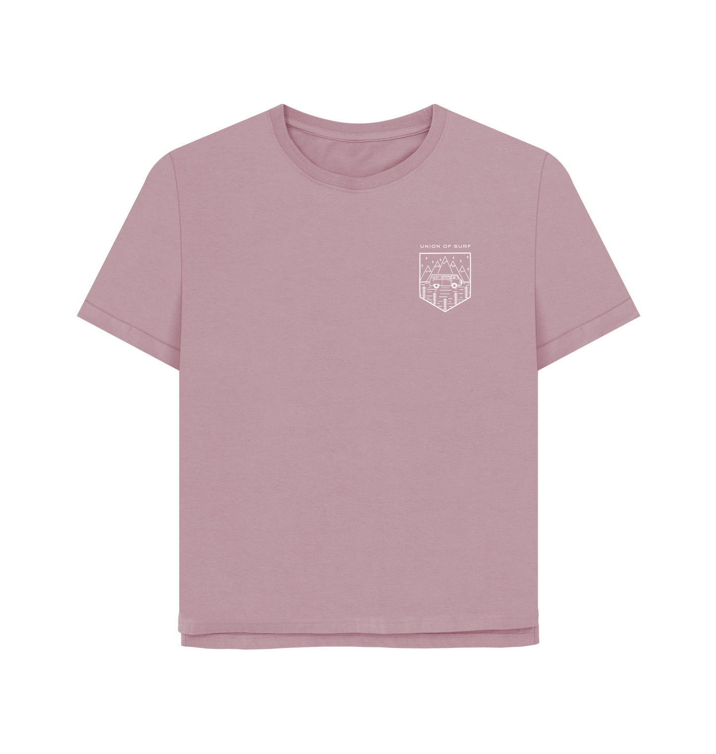 Women’s organic cotton graphic tee with vibrant beach-inspired print, sustainable and eco-friendly design