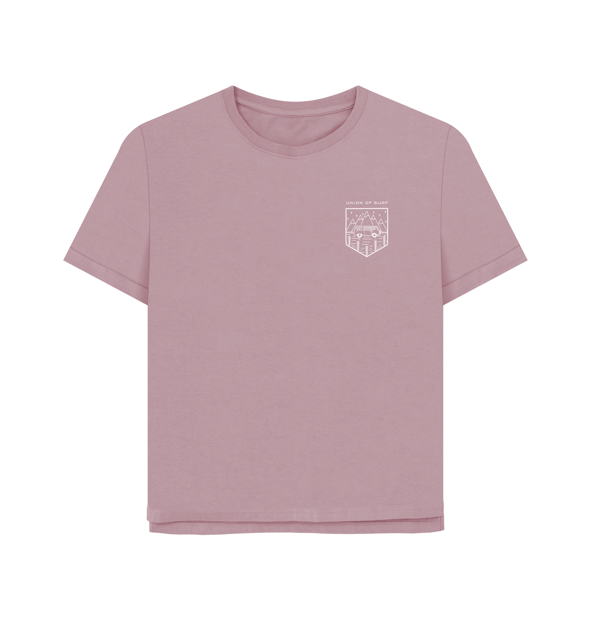 Women’s organic cotton graphic tee with vibrant beach-inspired print, sustainable and eco-friendly design