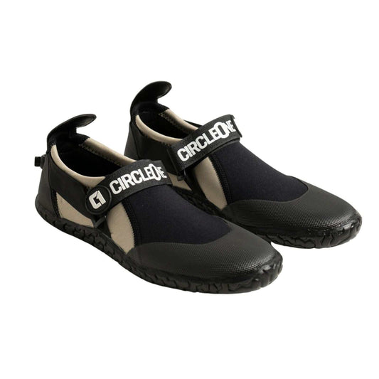 3mm Adult Wetsuit reef boots in black neoprene with textured rubber soles and adjustable branded ankle straps.