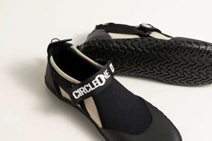 3mm Adult Wetsuit reef boots in black neoprene with thick textured rubber soles and adjustable ankle straps.