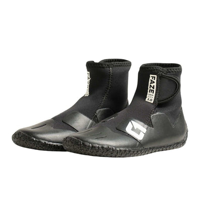 3mm Kids FAZE Wetsuit Boot in black neoprene with textured rubber soles, ankle cuffs and adjustable hook-and-loop straps.
