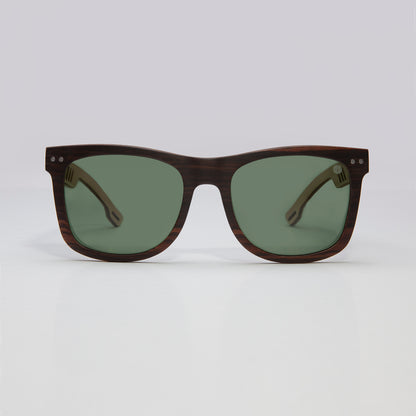 Eco Friendly SunglassesPit DogPit Dogs feature a classic design, re-engineered in wood with an Ebony veneer.    Available in a soft green lens or a black lens that sharpens colour and reduces gla