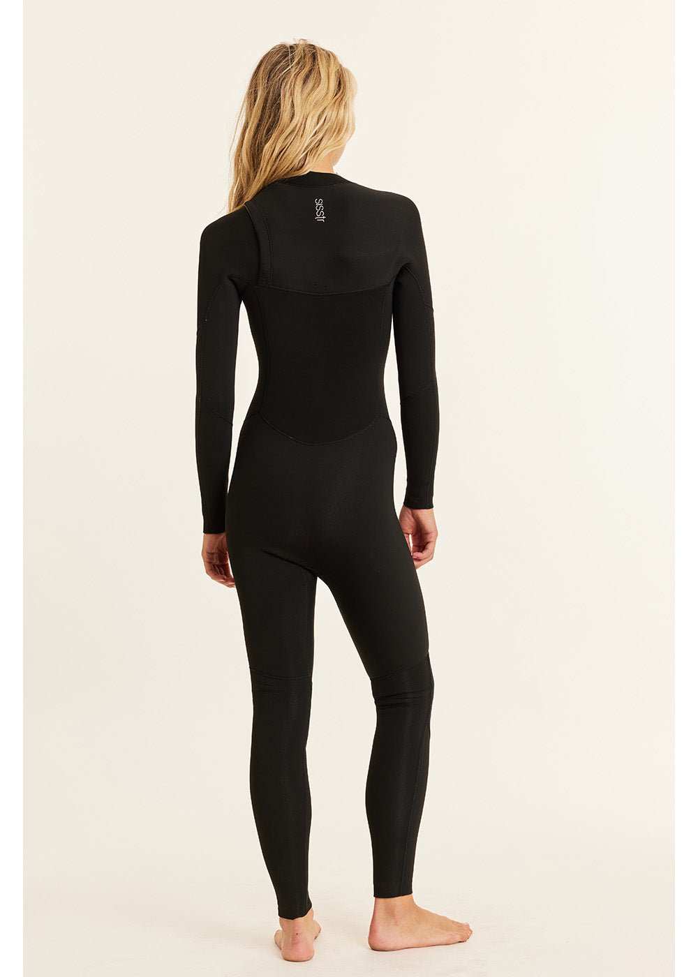 Sisstr 7 Seas 5/4 Chest Zip Wetsuit in black neoprene with a sleek, full-body design and back seam detailing.