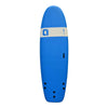 7ft x 25in Beginner Surf School softboard surfboard, bright blue with a white logo band and black fin plugs.