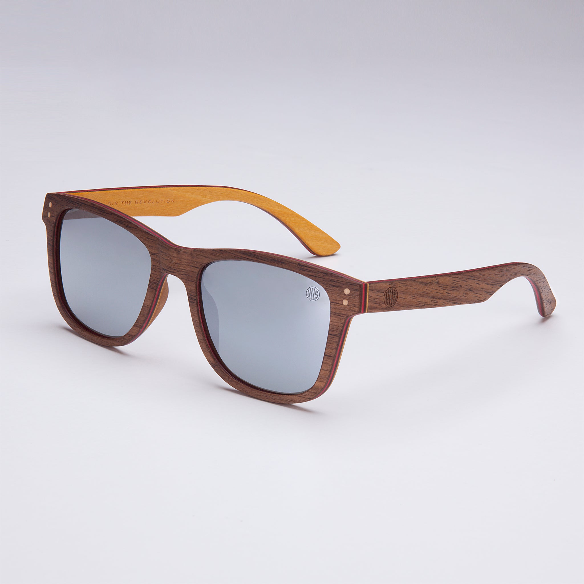 Wooden Sunglasses with Polarised Mirrored Lens and Metal Hinges. Union Of Surf