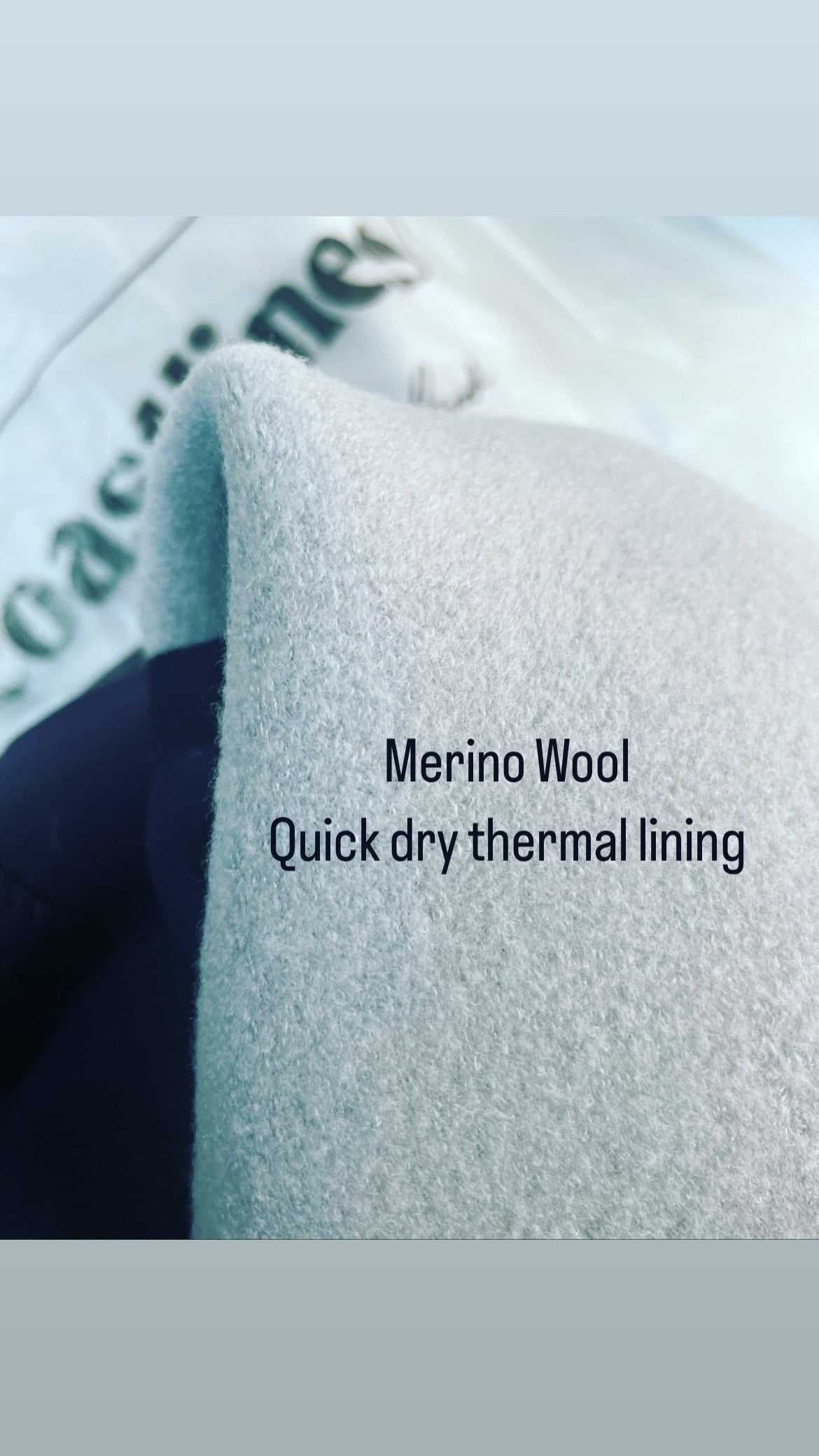 Merino Wool Lining on the inside of a Coastlines thermal Wetsuit