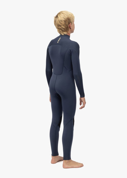 Vissla 7 Seas boys navy full-length wetsuit with long sleeves, chest zip, and smooth textured neoprene material
