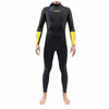 Dakine RTA Back Zip full wetsuit in black with yellow sleeves, made of neoprene with resistance panels on knees and arms.