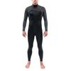 Dakine Quantum black chest zip wetsuit with grey sleeves, neoprene material, and blue logo details, full-body fit