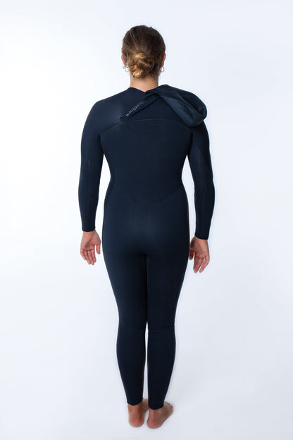 Womens Merino Insulator Series 5/4 Hooded Chest Zip Steamer wetsuit with merino wool lining for cold water insulation