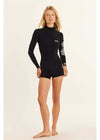Sisstr 2/2 Summer Seas black long-sleeve wetsuit with boy short bottom, white graphic on left arm, back zip entry
