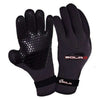 Sola 3mm Titanium wetsuit gloves in black neoprene, with raised textured palm grip, pre-bent fingers and wrist straps.
