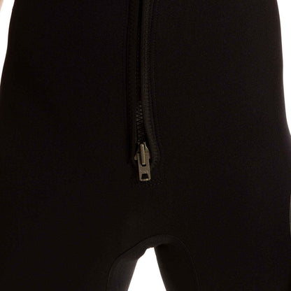 Mens 3/2mm LONG JOHN wetsuit in black neoprene, featuring a front zip and smooth, solid panels.