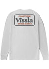 Vissla Coastwide Ls long-sleeve T-shirt in light gray cotton, with a large Coastwide Vissla graphic printed on the back.