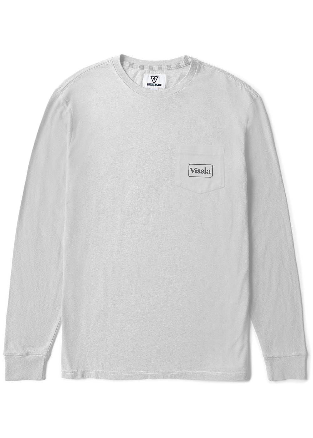Vissla Coastwide Ls long-sleeve cotton tee in light gray, with a crew neck and small chest logo.