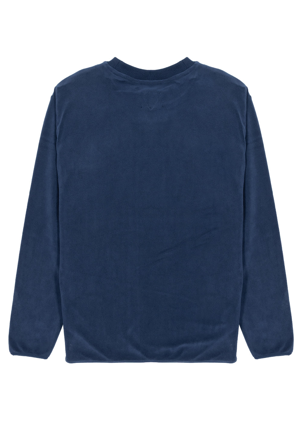 Vissla Swell Stretch crewneck sweatshirt in solid navy polar fleece, with long sleeves and ribbed cuffs and hem.