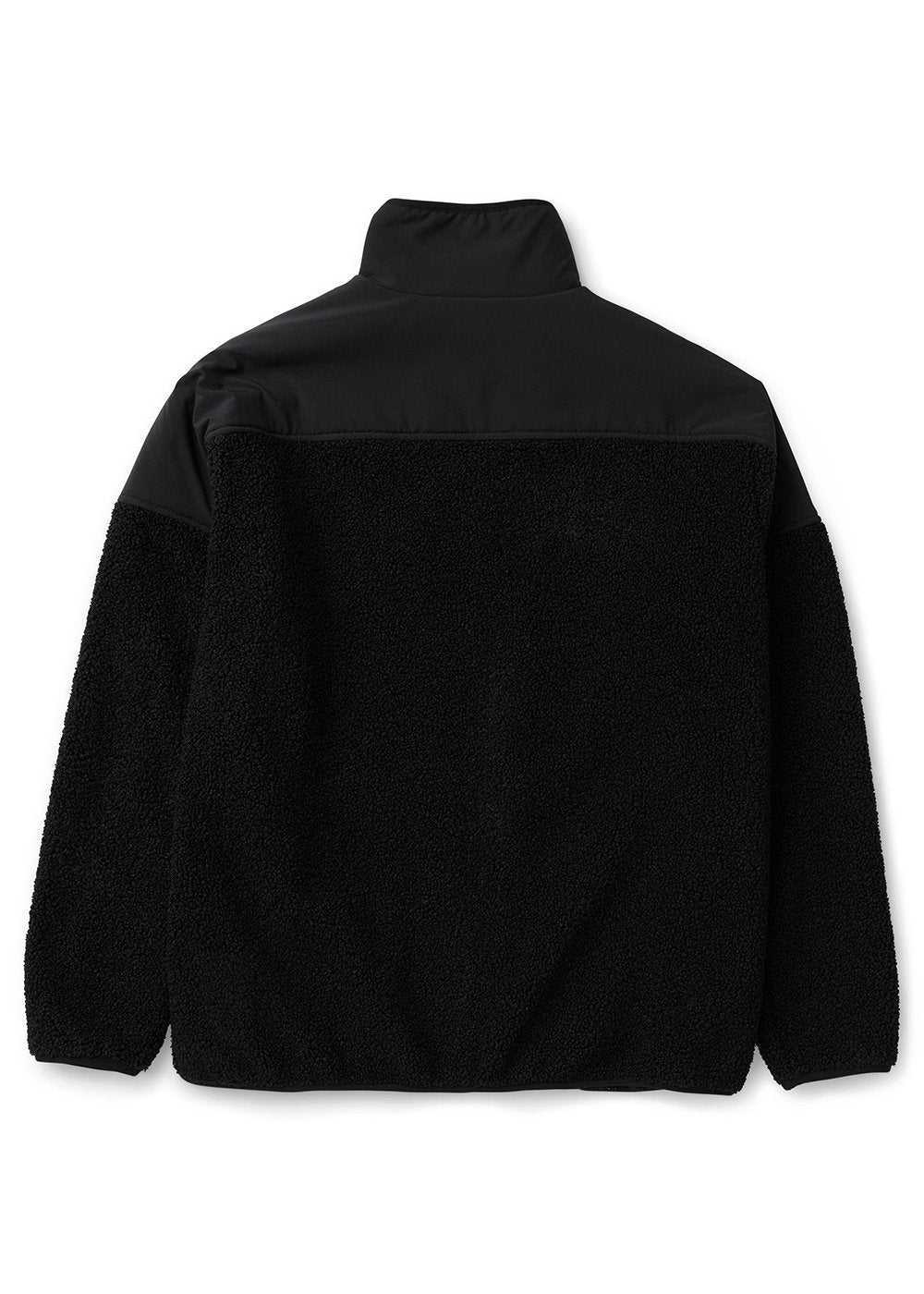 Vissla Kenny Pile Eco Jacket in black recycled polyester fleece, with smooth ripstop shoulder panels and a high collar.