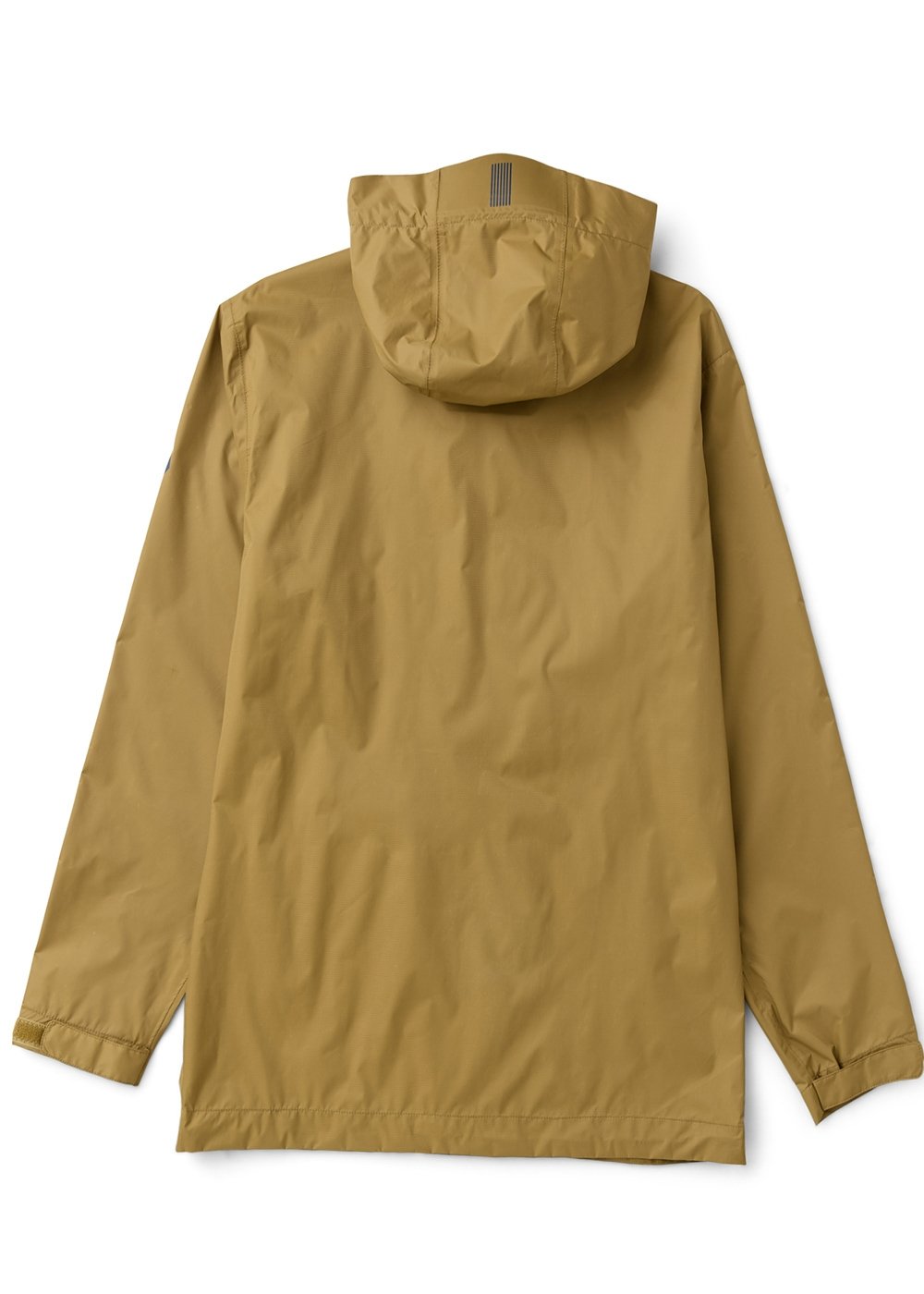 Vissla Noreaster 5K rain jacket in mustard-brown nylon with a solid finish, long sleeves and an attached hood.