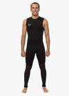 Vissla 7 Seas black sleeveless Long John wetsuit with velcro shoulder entry, made of neoprene and nylon blend